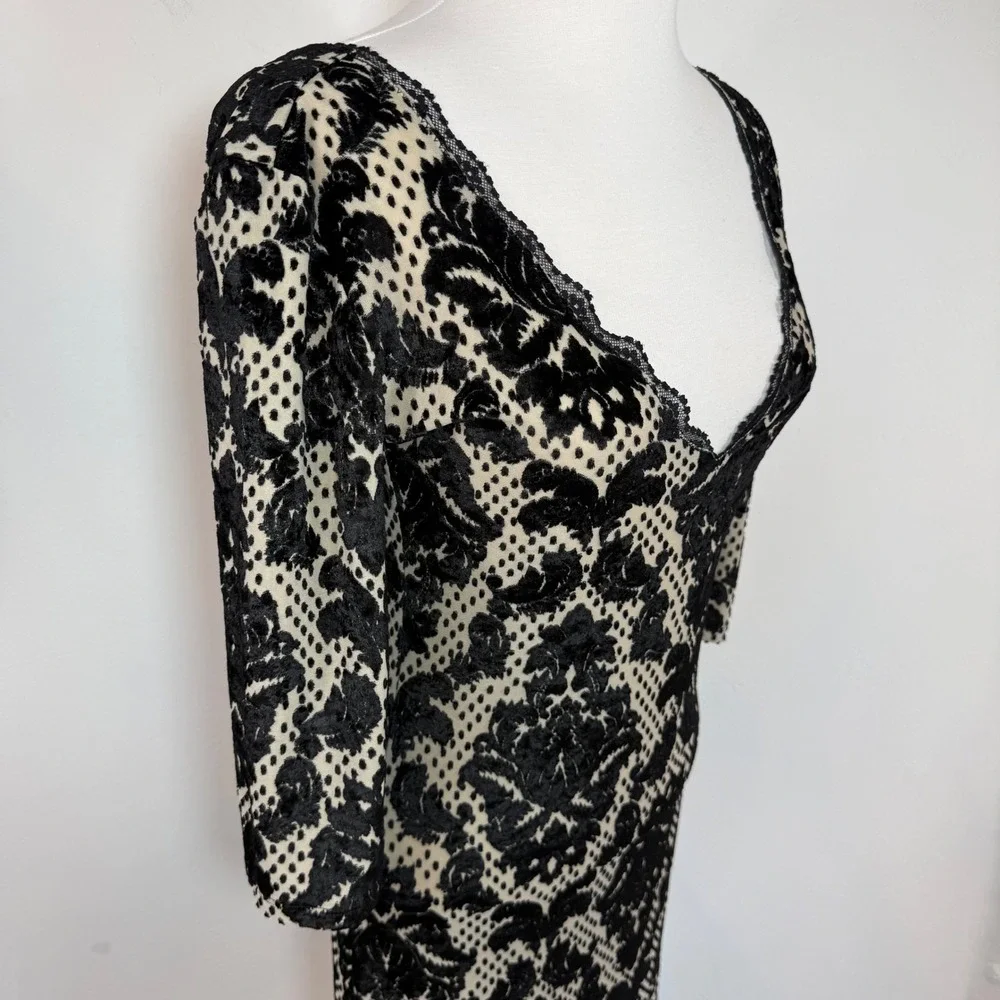 Free People Velvet‎ Burnout Lace Mini Dress Black Cream Dark Feminine Gothic S